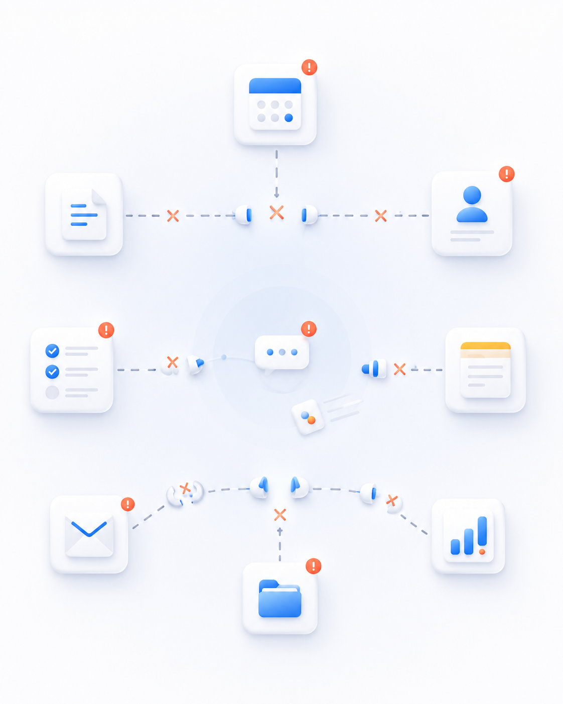Disconnected apps and scattered workflow illustration
